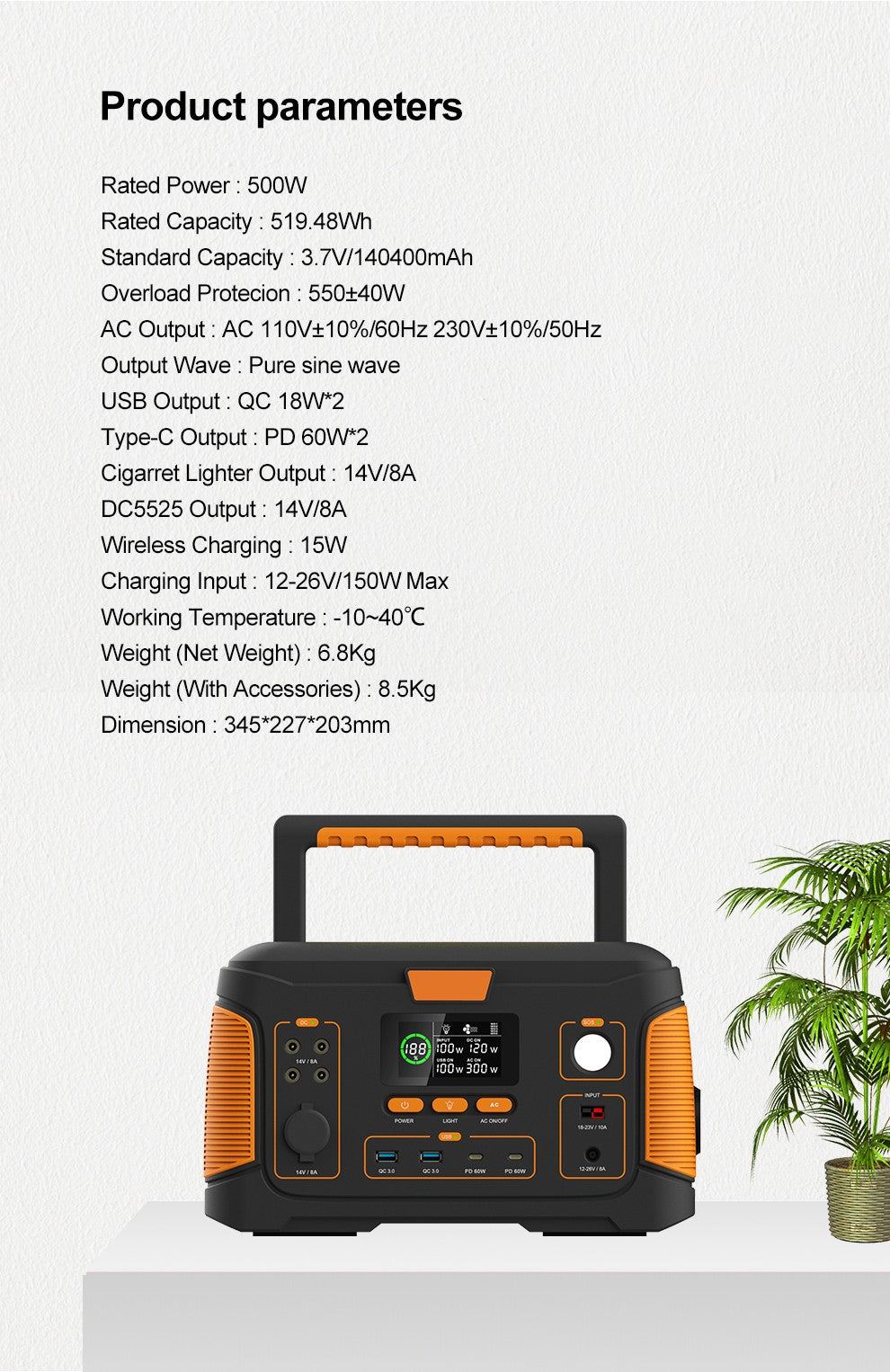 Direct4x4 Portable Power Chargers Multifunction Outdoor Portable Energy Storage Power Charging Station 220V/500W