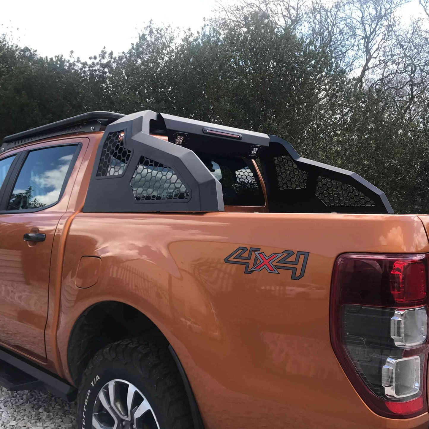 Direct4x4 Pickup Truck Roll Sports Bars Black Side Mesh Roll Sports Bar with LED Work Lights for the Renault Alaskan