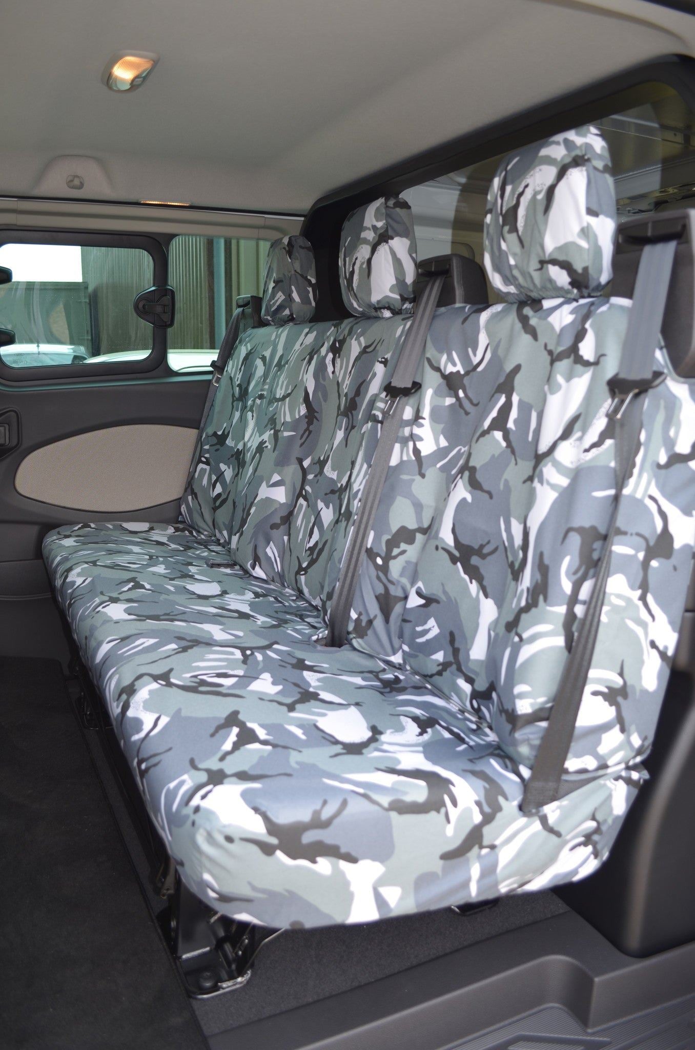 Turtle Covers Seats Tailored Seat Covers Fits Ford Transit Custom 2013-2023 Tailored Rear 3-Seater Bench Seat Cover Right Hand Drive Standard Grey Camo
