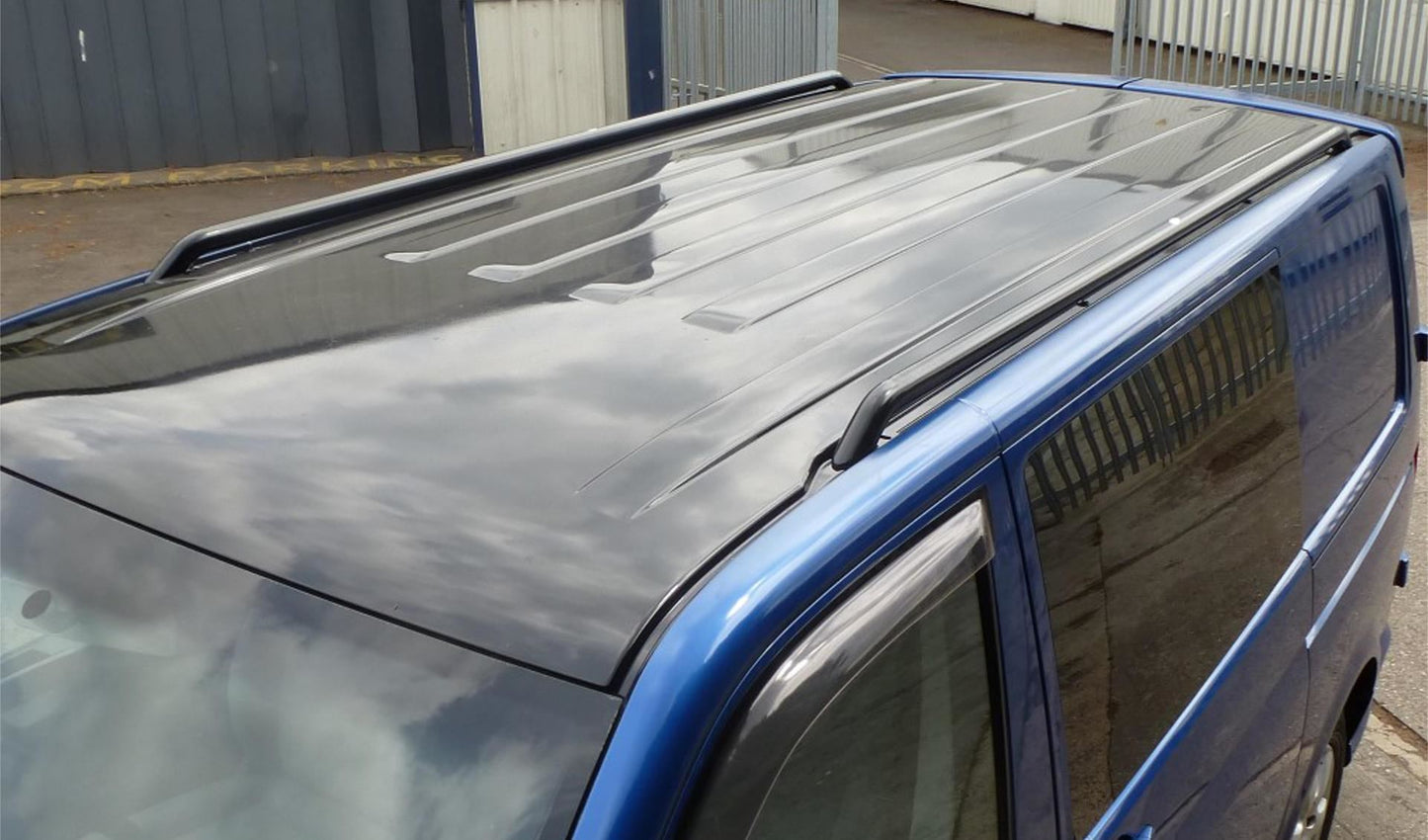 Direct4x4 Roof Bars & Rails Black OE Style Steel Roof Rails for the Volkswagen Transporter T5 LWB