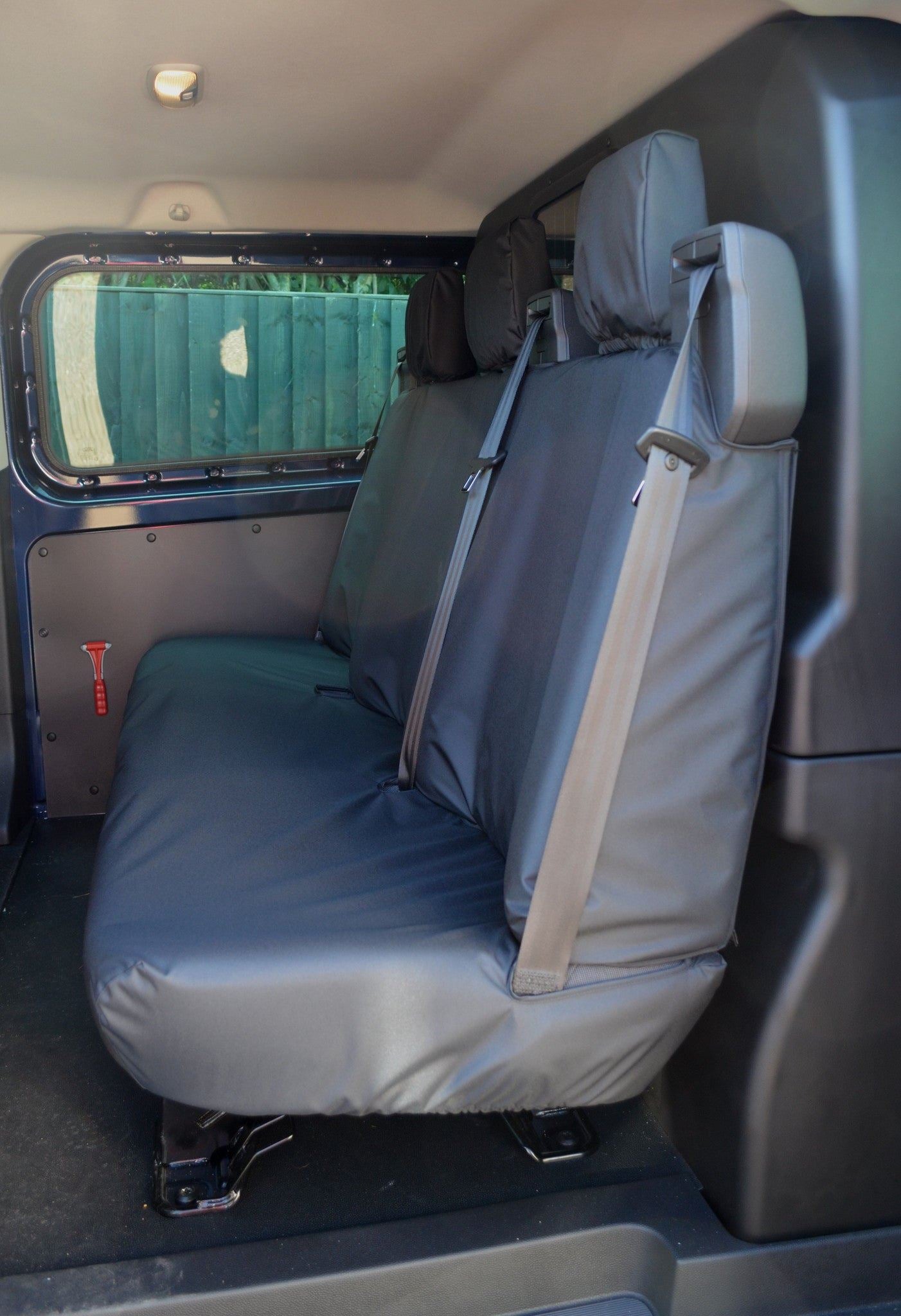 Turtle Covers Seats Tailored Seat Covers Fits Ford Transit Custom 2023+ Tailored Rear 3-Seater Bench Seat Cover Right Hand Drive Standard Black