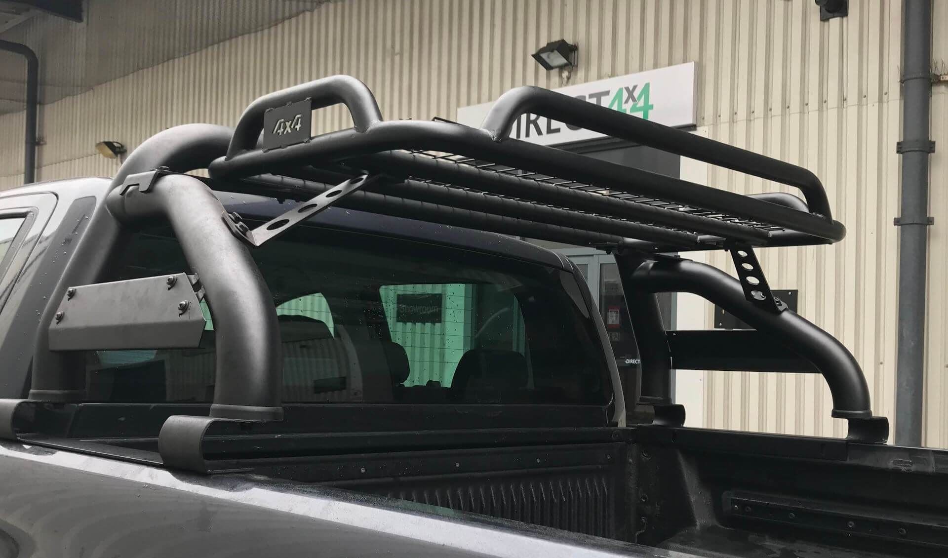 Direct4x4 Pickup Truck Roll Sports Bars Black Short Arm Roll Sports Bar with Cargo Basket Rack for the Ford Ranger