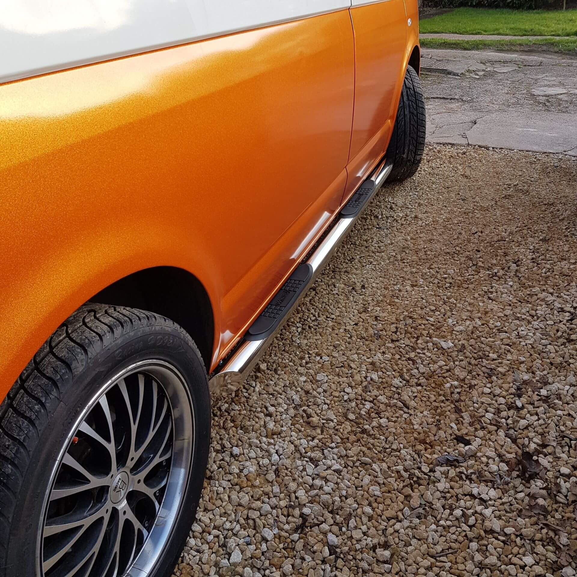 Direct4x4 Side Steps and Bars Stainless Steel Side Bars with Step Pads for Volkswagen Transporter T6 SWB