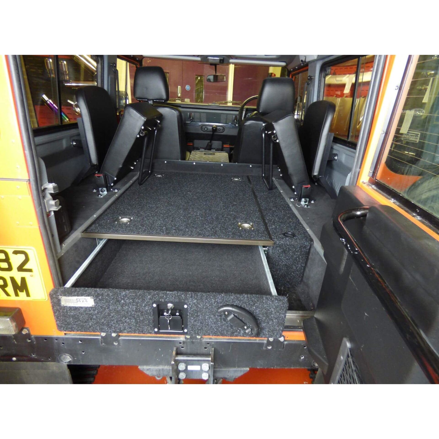 Direct4x4 Drawer Storage System Fixed Carpet Top Single Drawer + Side Wing Kit for Land Rover Defender 110 71-16