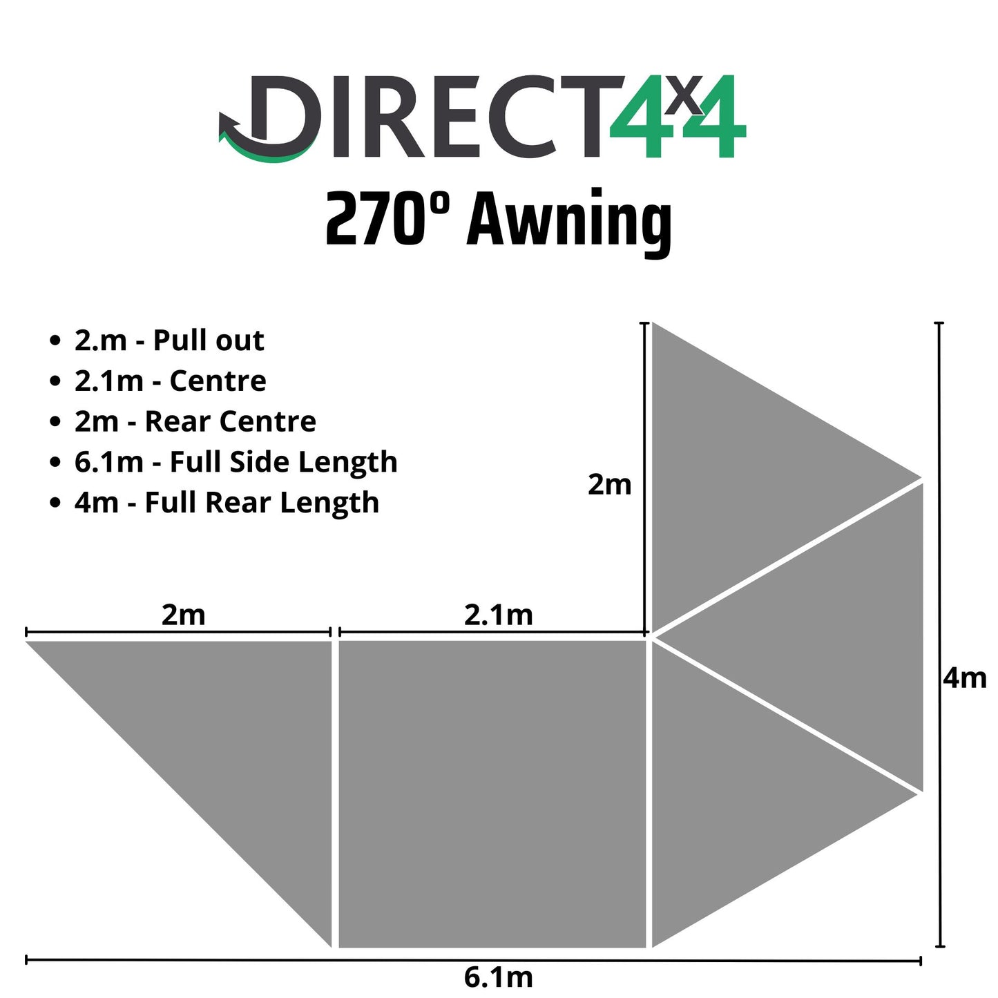 Direct4x4 Side Awnings 270-Degree LHS Overland Expedition Fold-out Vehicle Camping Side Awning