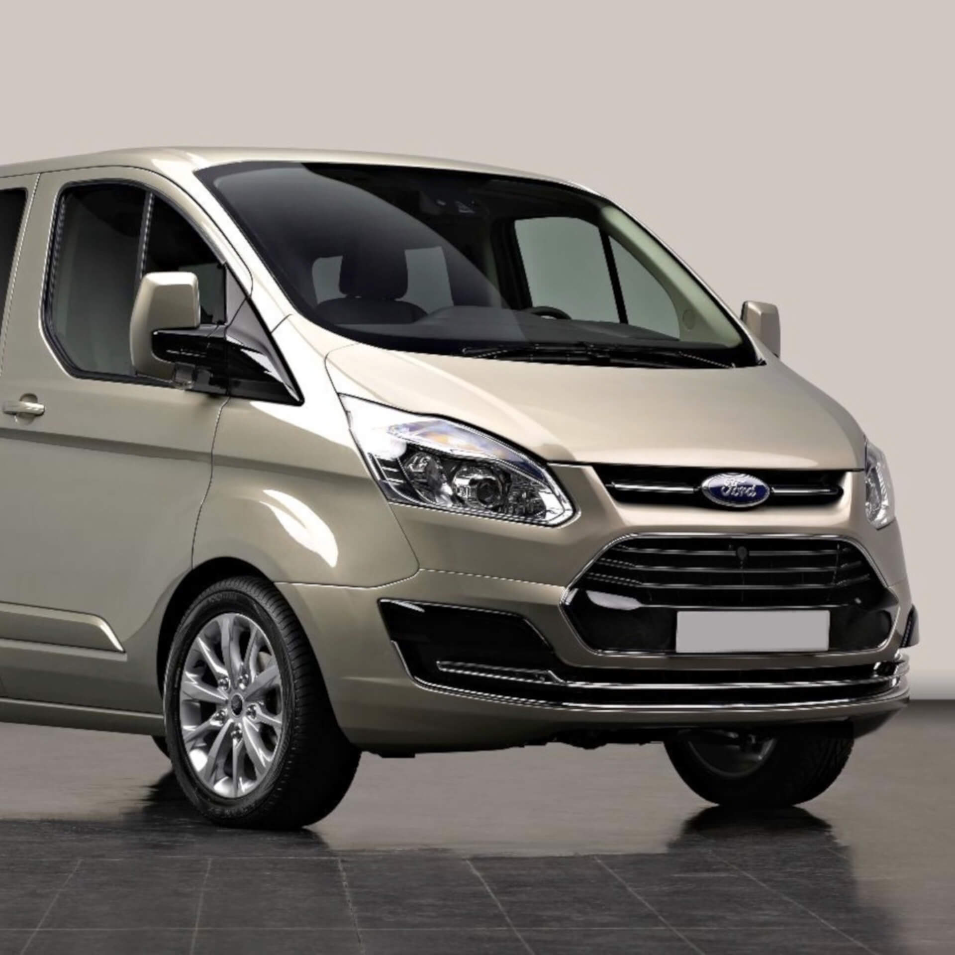Direct4x4 accessories for Ford Transit vehicles with a photo of a Ford Transit Custom in a showroom