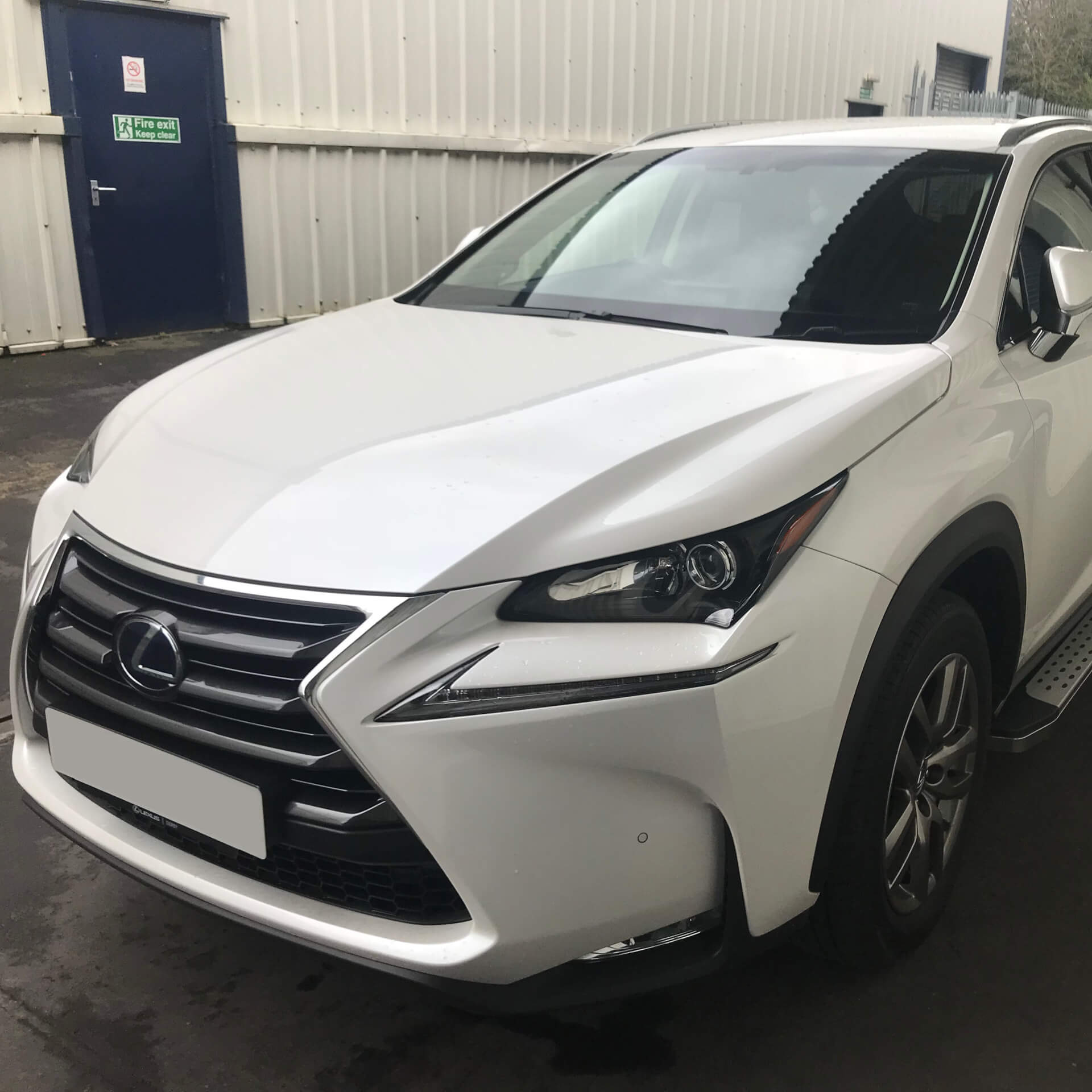Direct4x4 accessories for Lexus NX300h vehicles with a photo of the front of a white Lexus NX300h fitted with freedom style side steps