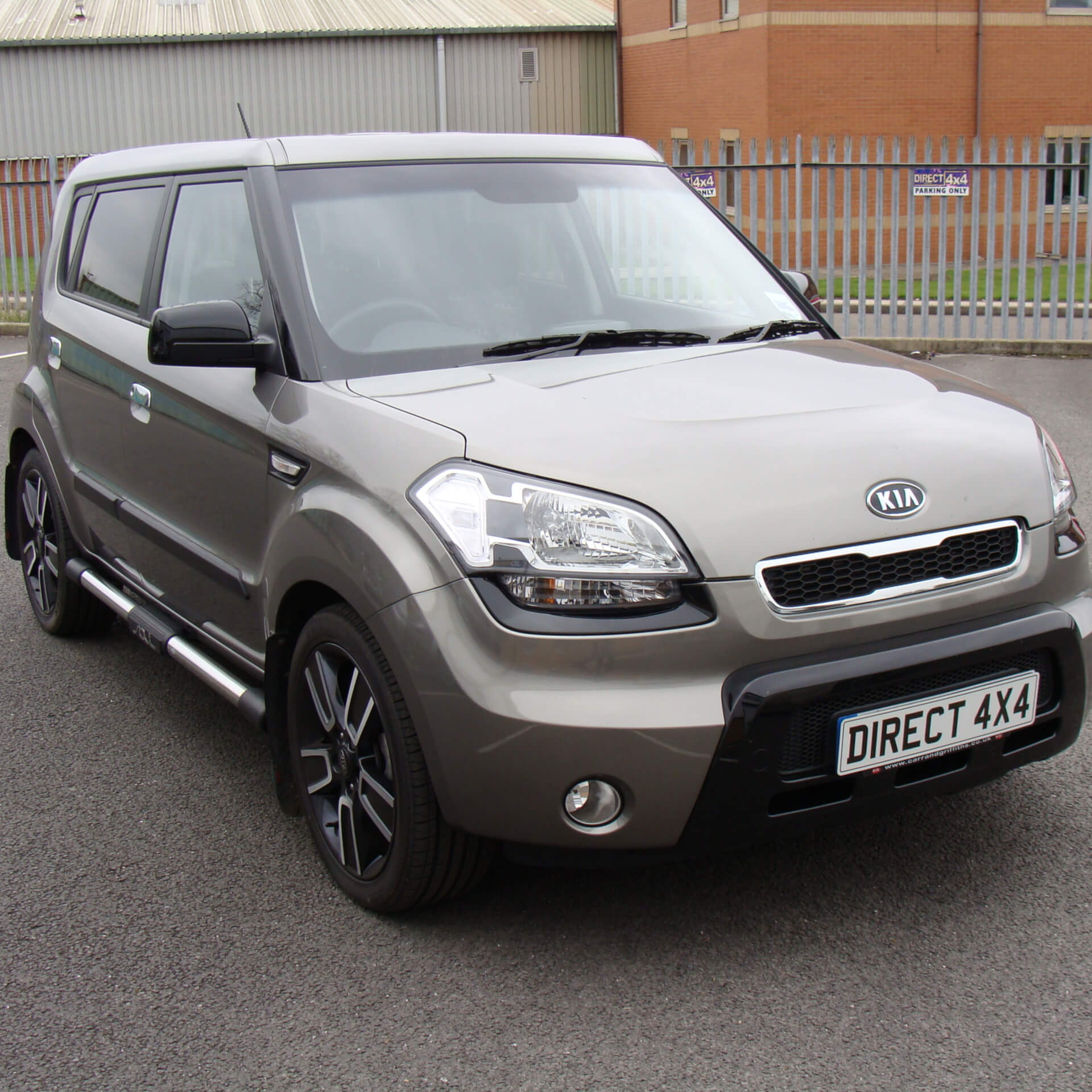 Direct4x4 accessories for Kia Soul vehicles with a photo of a Kia Soul parked outside our office