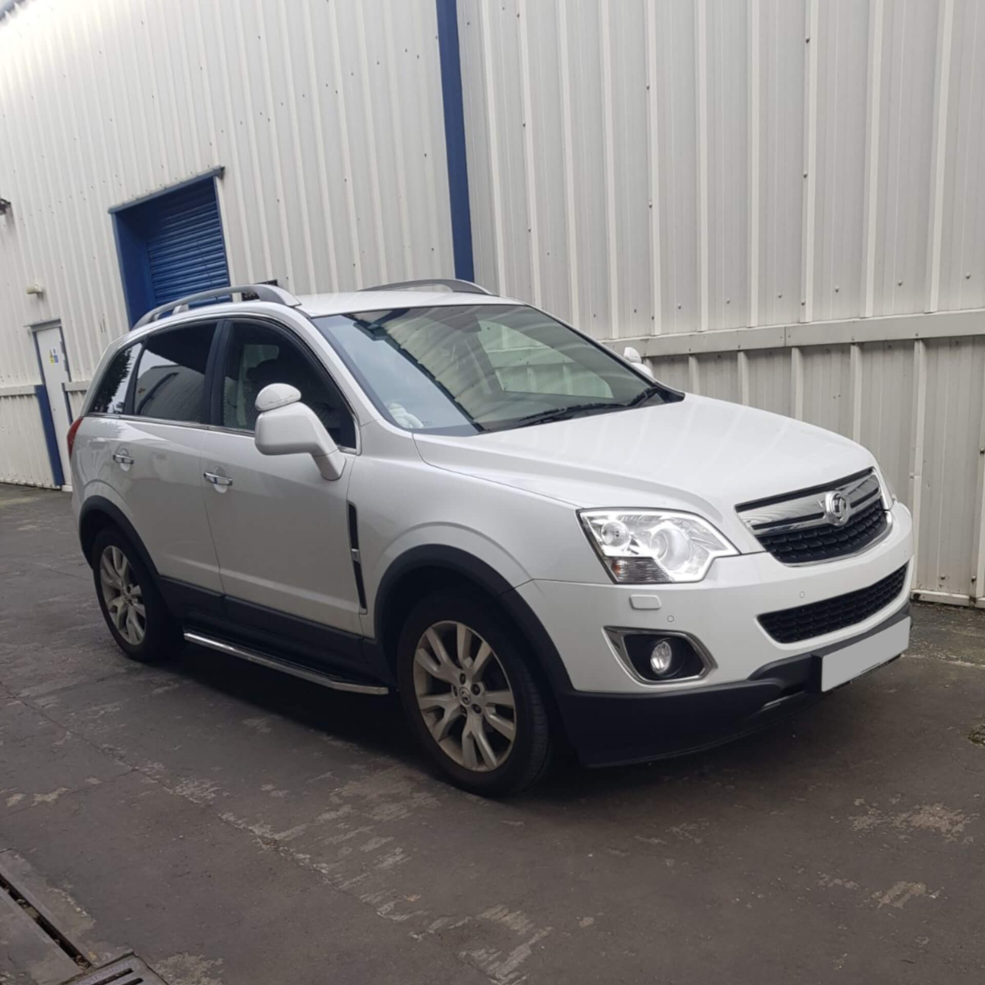 Direct4x4 accessories for Vauxhall Antara vehicles with a photo of a white Vauxhall Antara parked outside our depot