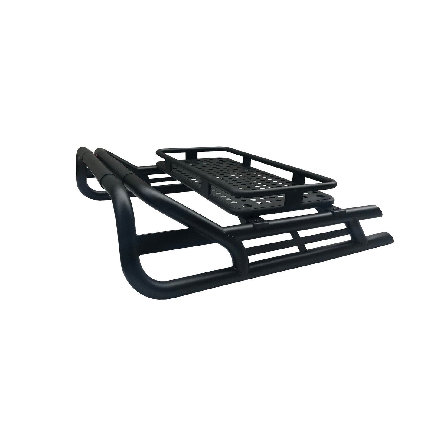 Black SUS201 Long Arm Roll Bar with Cargo Basket Rack for the Renault Alaskan