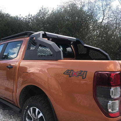 Direct4x4 Pickup Truck Roll Sports Bars Black Side Mesh Roll Sports Bar with LED Work Lights for the Renault Alaskan