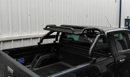 Black SUS201 Short Arm Roll Bar with Cargo Basket Rack for the Ford Ranger 98-05