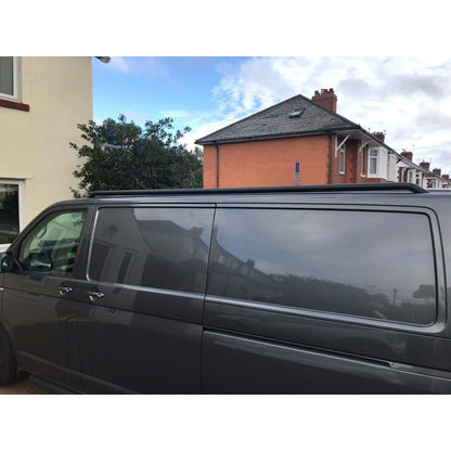 Black OE Style Steel Roof Rails for the Volkswagen Transporter T6 LWB