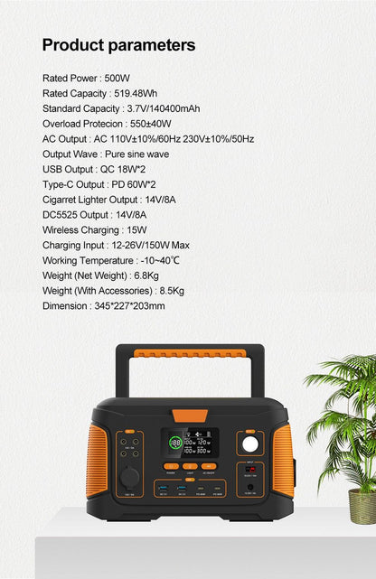 Direct4x4 [CLEARANCE] Multifunction Outdoor Portable Energy Storage Power Charging Station with AC Socket 220V/500W