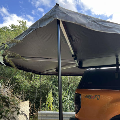 [CLEARANCE] 270-Degree RHS Granite Gray Hawkwing Fold-out Vehicle Side Awning + Side Walls