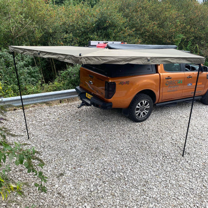 [CLEARANCE] 270-Degree RHS Granite Gray Hawkwing Fold-out Vehicle Side Awning + Side Walls