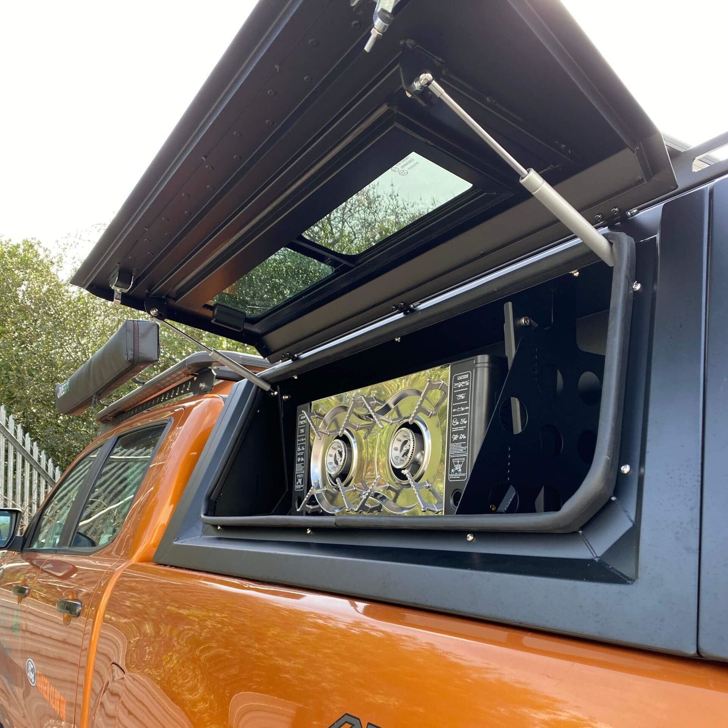 Aluminium Pickup Truck Canopy Drop Down Table + Burner for the Ford Ranger 2012-2022