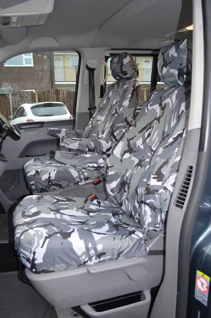 VW Volkswagen Transporter T5 2003-2009 Front Seat Covers Urban Camouflage / Driver's Seat &amp; Single Passenger / With Armrests Turtle Covers Ltd