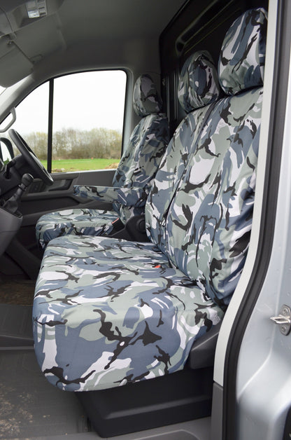 VW Crafter 2017+ Van Tailored &amp; Waterproof Seat Covers Grey Camouflage / Fronts Turtle Covers Ltd