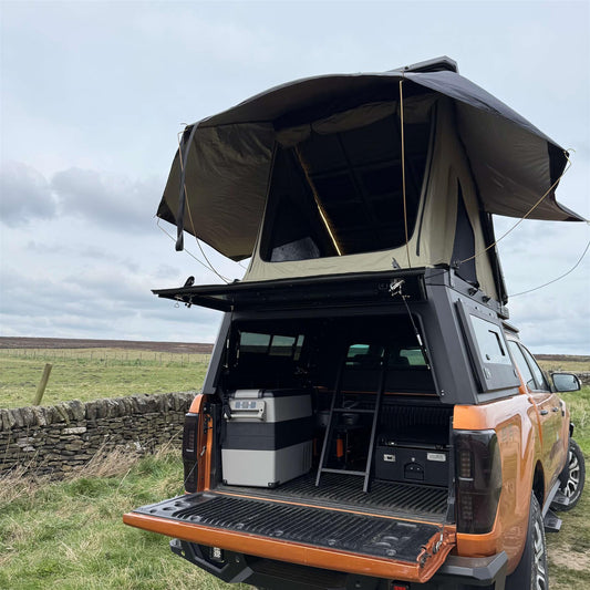 Direct4x4 Pickup Truck Hardtop Canopies Overland Aluminium Canopy with Clamshell Roof Tent for the Ford Ranger 2012-2022