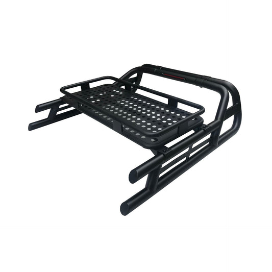 Black Long Arm Roll Sports Bar with Cargo Basket Rack for the Ford Ranger 2022+