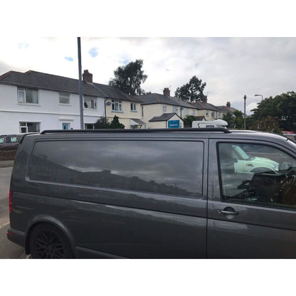 Black OE Style Steel Roof Rails for the Volkswagen Transporter T5 LWB