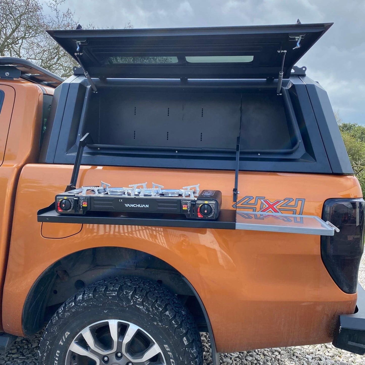 Aluminium Pickup Truck Canopy Drop Down Table + Burner for the Ford Ranger 2012-2022