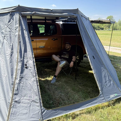 [CLEARANCE] 270-Degree RHS Granite Gray Hawkwing Fold-out Vehicle Side Awning + Side Walls