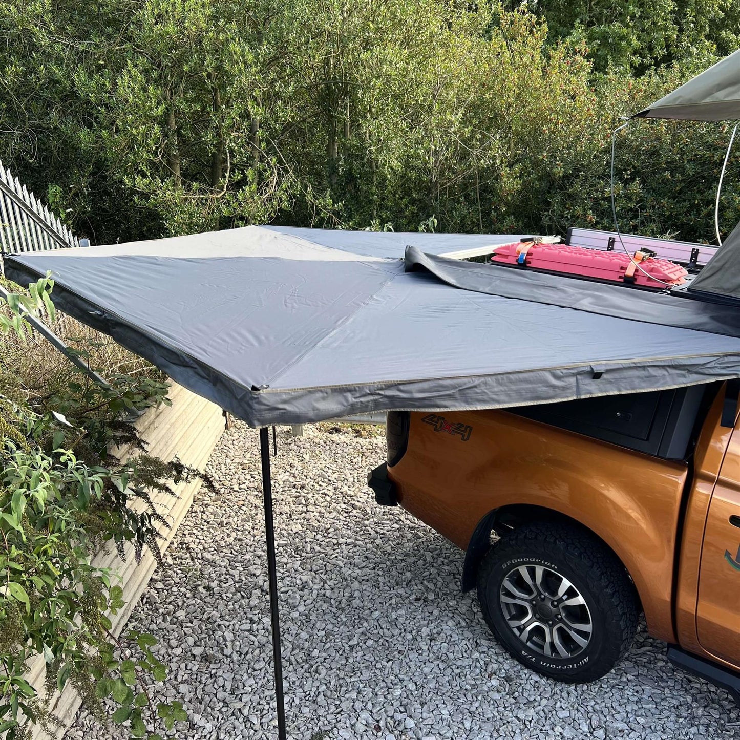 [CLEARANCE] 270-Degree RHS Granite Gray Hawkwing Fold-out Vehicle Side Awning + Side Walls