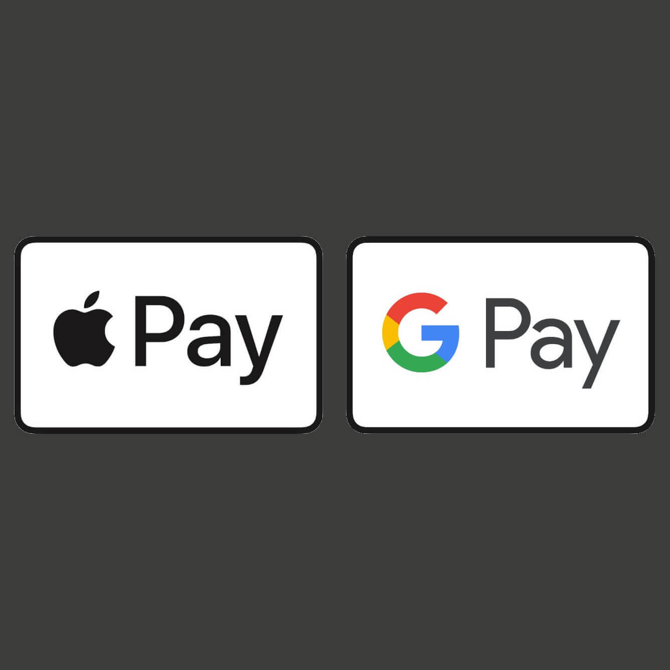 Apple Pay and Google Pay logos on a dark background.
