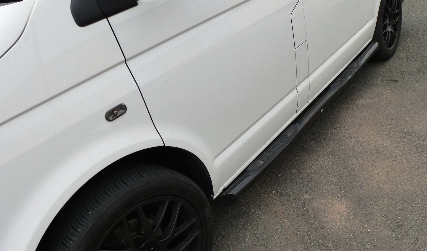 Black Powder Coated Steel Side Bars with Pads for Volkswagen Transporter T6 SWB -  - sold by Direct4x4